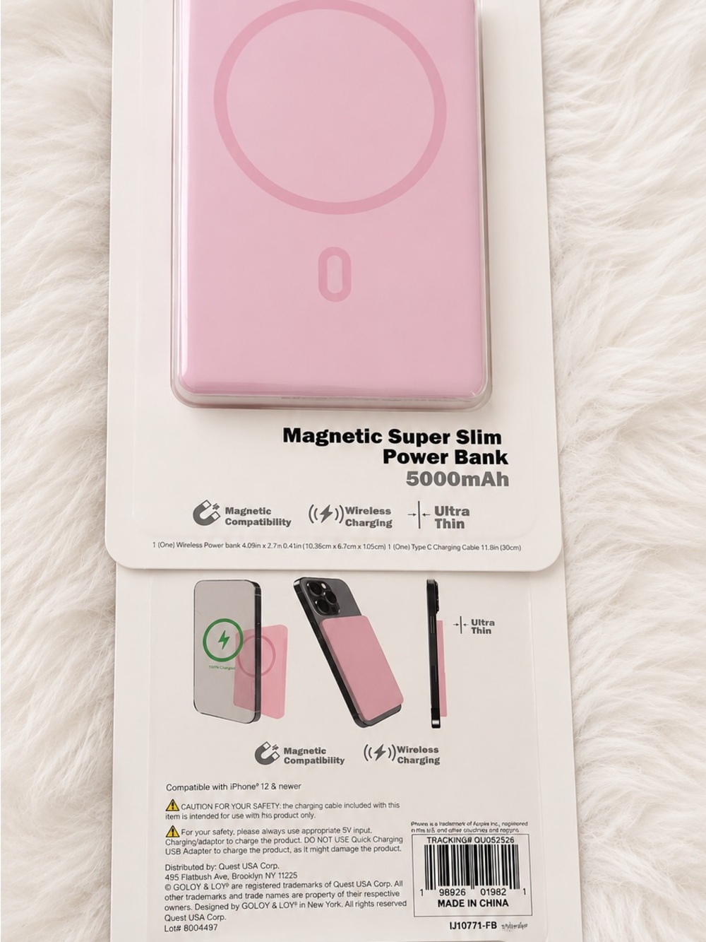 Magnetic Super Slim 5000mAh Power Bank - Pink